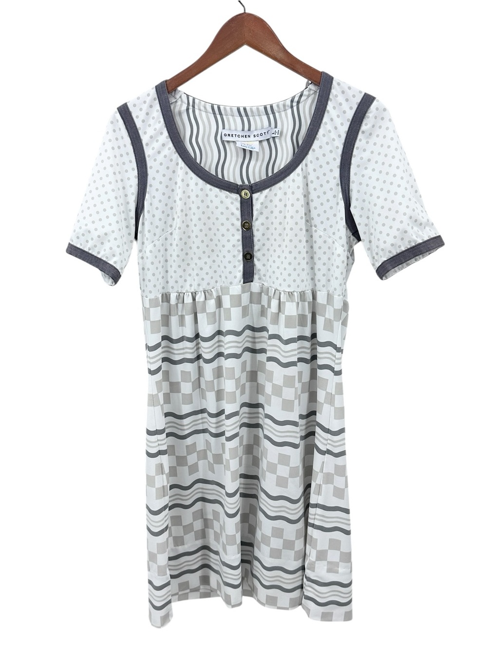 GRETCHEN SCOTT DESIGNS Checkerboard Dress Stretch Empire Gray White